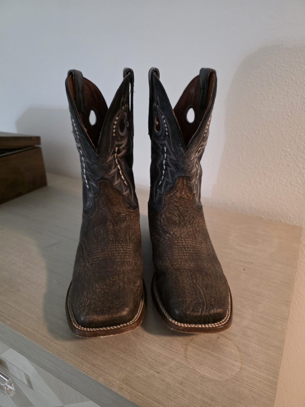 Dan Post Brown Suede Western Pull-On Boots with Black Trim